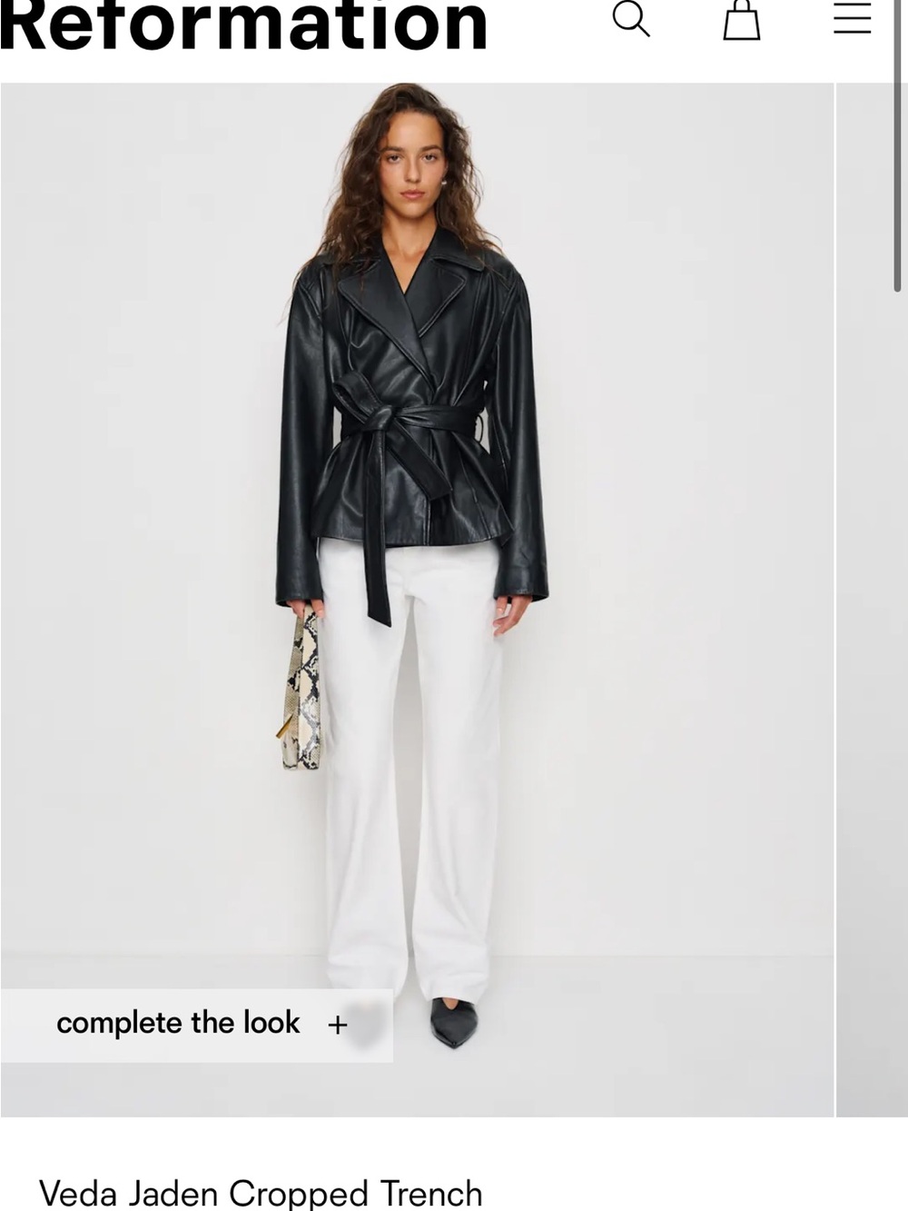 Reformation Veda Jaden Cropped Trench Leather Jacket in Black